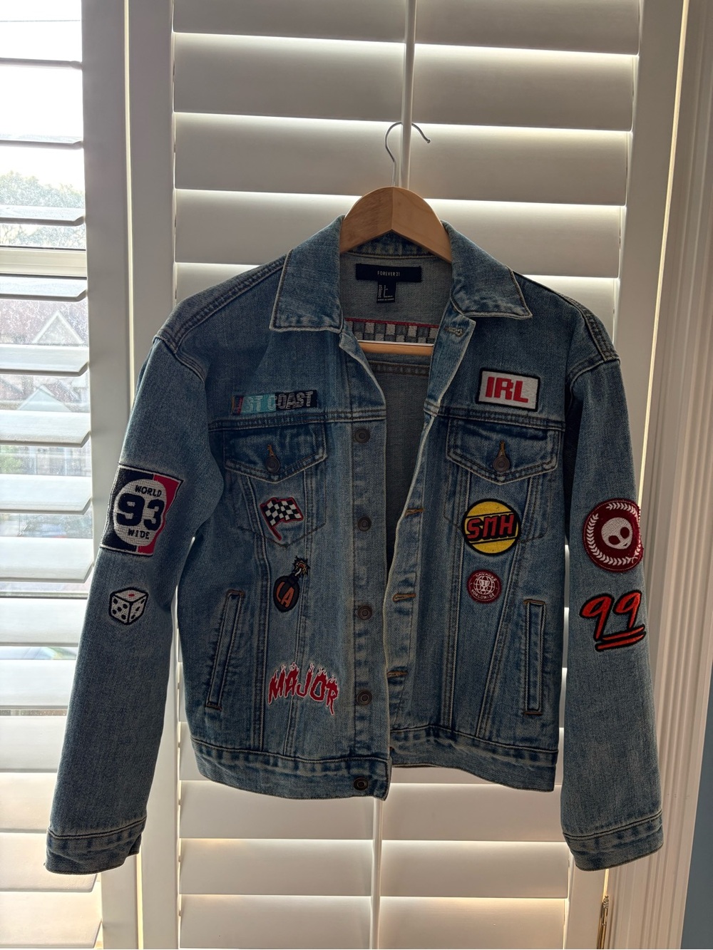 Forever 21 Light Blue Denim Jacket with Colorful Patches